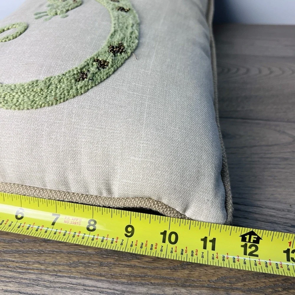 Pier 1 Imports Beaded Embroidered Lizard Gecko Lumbar Pillow 19x10 Boho Decor